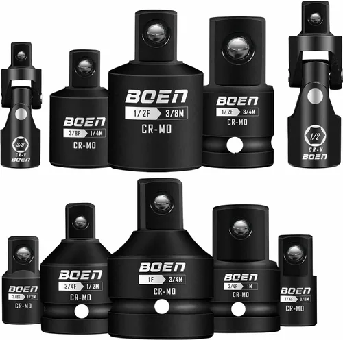 Miniatura 8 de BOEN Juego de 5 piezas de adaptador de enchufe de impacto y juego reductor, estándar SAE, adaptador de enchufe de accionamiento de 1/4", 3/8", 1/2