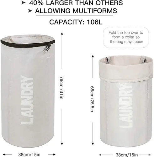 Miniatura 2 de WOWLIVE Bolsa de lavandería plegable extra grande, cesta de lavandería plegable, para mochila, ropa sucia, cesta impermeable para dormitorio (beige)