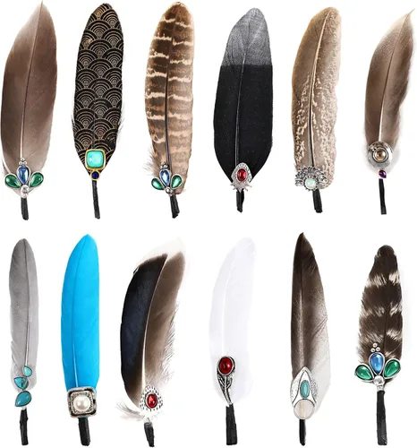 Miniatura 8 de 12 plumas para sombrero, plumas naturales surtidas para sombreros, coloridos pines de plumas reales para manualidades, sombreros de vaquero