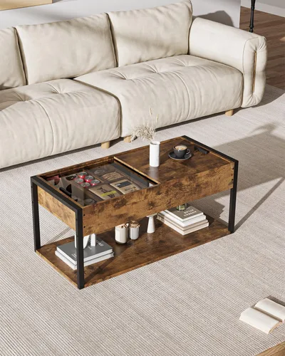 Miniatura 4 de KJGKK Mesa auxiliar, mesa central de 40 pulgadas con estante de almacenamiento, mesa de centro rectangular, para sala de estar, sin herramientas
