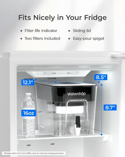 Miniatura 2 de Waterdrop Dispensador de filtro doble de 40 tazas, filtración 8 veces más rápida, vida útil de 400 galones, dispensador de filtro de agua