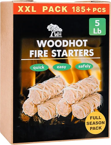 WH 185 Piezas Encendedores de Fuego Naturales para Chimenea Interior - Caja Grande de 5 Libras - Encendedores de Carbón de Larga Duración -