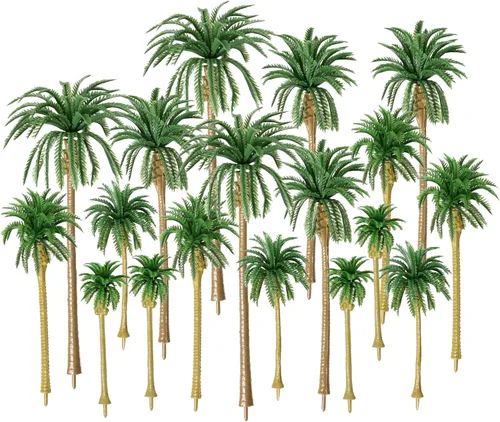 Árboles modelo de palmeras, palmeras en miniatura mezcladas de 5 tamaños, árboles de plástico falsos sin soportes para decoración de paisajes de