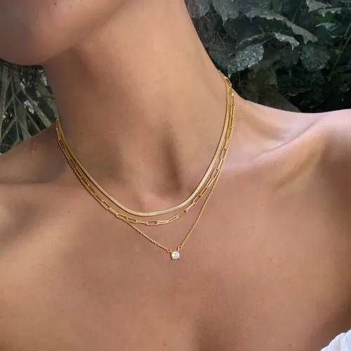 Miniatura 3 de Gargantilla para mujer, delicada cadena de serpiente gruesa chapada en oro de 14 quilates, collar de oro en capas, joyería de oro simple y moderna