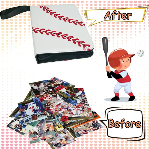 Miniatura 4 de Carpeta de tarjetas de regalo de béisbol con mangas, 9 bolsillos, doble cara, 50 fundas extraíbles, 900 tarjetas coleccionables, colección de Blanco