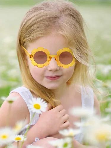 Miniatura 4 de 4 pares de lentes de sol redondos con forma de flor para niños, paquete de 4 bolsas de franela para bebés, niñas y niños, recuerdos de fiesta