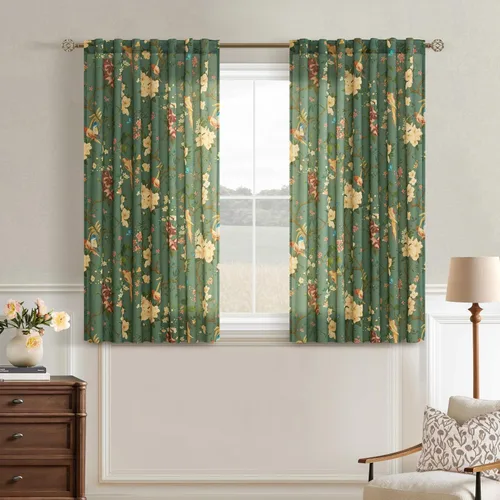 Miniatura 53 de Cortinas de lino florales azules y amarillas, estilo vintage, bohemio, de 63 pulgadas, 2 paneles con pestaña trasera para sala de estar