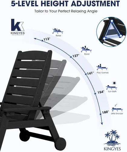 Miniatura 3 de KINGYES Sillón de polietileno de alta densidad para exteriores, tumbona reclinable para patio con portavasos para todo tipo de clima, tumbona