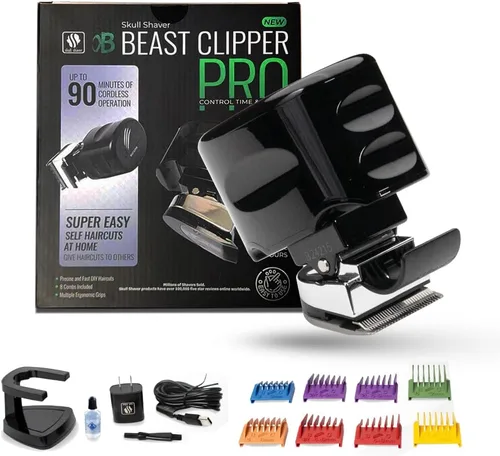 Skull Shaver Beast Clipper Pro - Kit de corte de pelo y aseo para el hogar - Cuchillas de acero duraderas - Funcionamiento inalámbrico - Peines