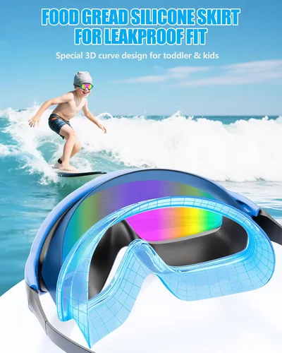 Miniatura 6 de Aegend Nuevo paquete de 2 gafas de natación de visión amplia para niños, gafas antivaho/anti-UV sin fugas con tapones para los oídos para niños de 3