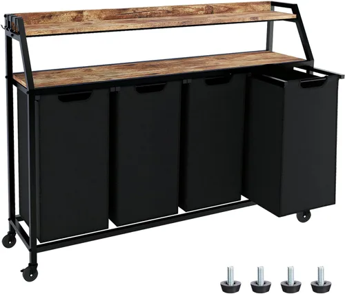 Miniatura 11 de Timberer Cesta de lavandería, clasificador de ropa de 3 secciones, cesta de lavandería rodante con ruedas, 2 estantes, 3 × 54.5 L, bolsas extraíbles