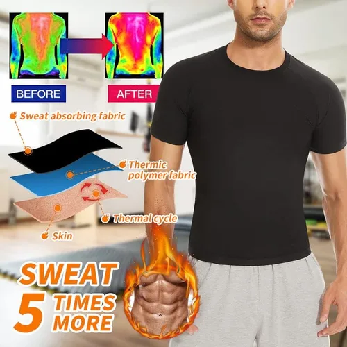 Miniatura 2 de SHAPERIN Camiseta de sauna para hombre, camiseta de sauna para atrapar el calor, traje de sauna, chaleco de sudor, moldeador de cuerpo, gimnasio