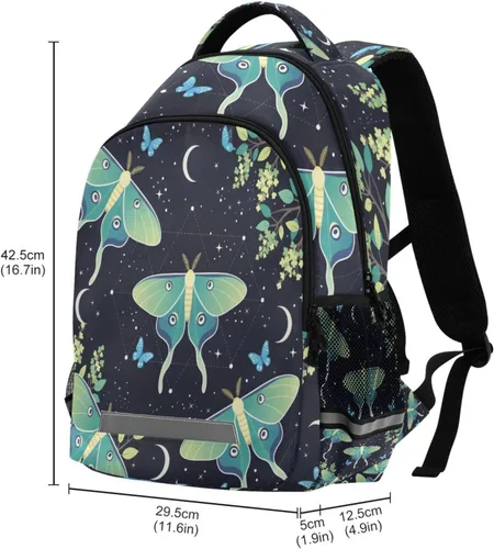 Miniatura 3 de ALAZA Mochilas de viaje con diseño de mariposa, luna y estrella, color azul turquesa, mochila escolar para hombres, mujeres, adolescentes y niños