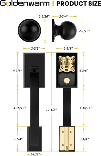 Miniatura 5 de Goldenwarm Manija de puerta delantera, manija de puerta negra exterior, manija de puerta delantera de un solo cilindro, manija de puerta de entrada