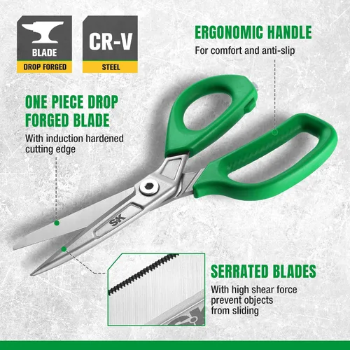 Miniatura 3 de SK - Tijeras resistentes de 9 pulgadas, tijeras multiusos, construcción premium de acero CR-V, hojas forjadas de una sola pieza, mango ergonómico