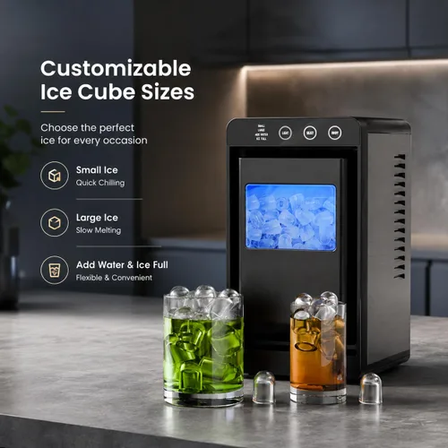 Miniatura 3 de Kismile Máquina portátil para hacer hielo de encimera, 26 libras de hielo en 24 horas, máquina de hielo autolimpiante con tamaño de hielo