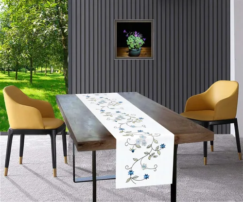 Miniatura 4 de Caminos de mesa pequeños y cortos de doble grosor con bordado floral rústico para primavera y verano, bufanda de tocador (azul, 14 x 35 pulgadas)