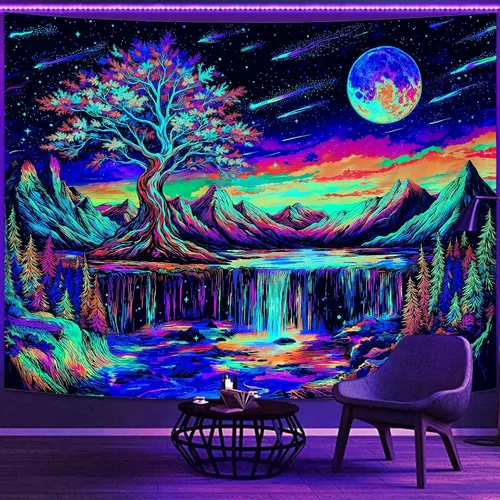 Miniatura 22 de Zussun Tapiz de hongo rojo, tapices de luna y estrella para dormitorio, estética de color beige, noche estrellada, planta verde, tapiz de pared
