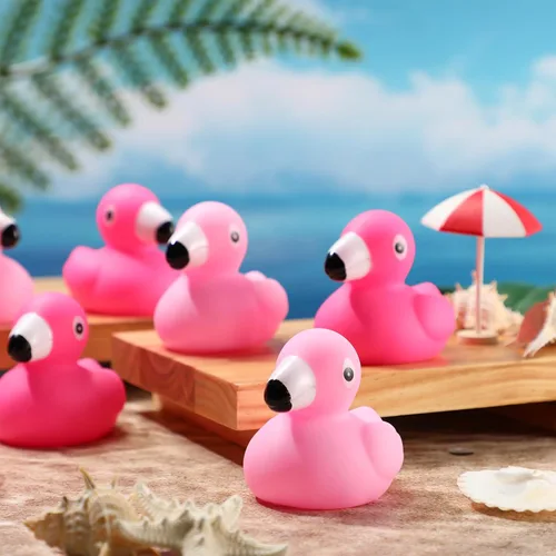 Miniatura 4 de Jerify Pato de goma flamenco a granel rosa rosa claro flamenco baño flotante verano playa patos de goma para fiesta de ducha, premios de decoración