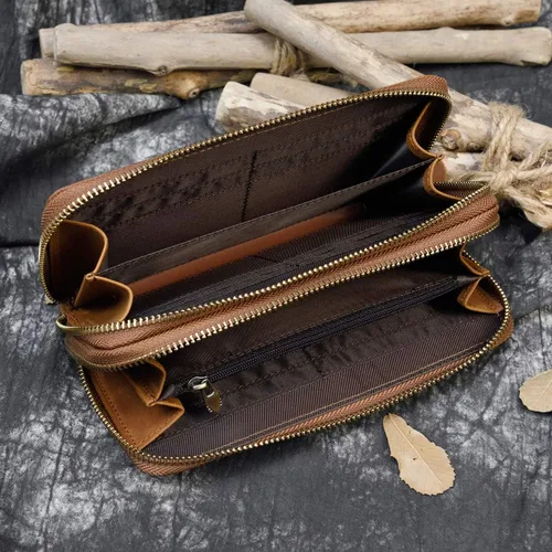 Miniatura 5 de LUUFAN Billetera larga de cuero genuino para hombre, cartera plegable grabada