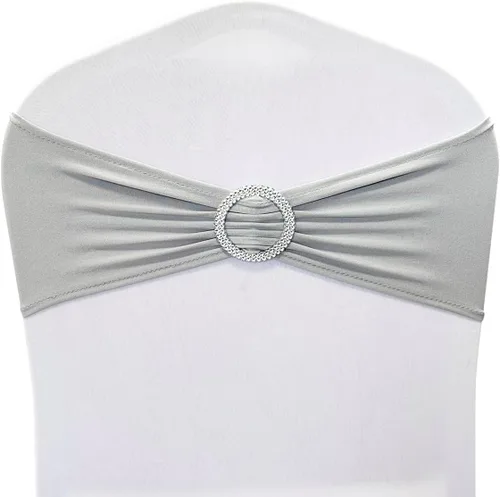 Miniatura 29 de Cintas elásticas de elastano para sillas 50 unidades, lazos elásticos para sillas con hebilla deslizante para decoración de bodas, fiestas, Azul bebé