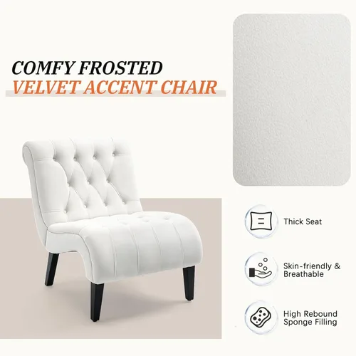 Miniatura 4 de AVAWING Juego de 2 sillas decorativas sin brazos, sillas tapizadas con botones copetudos para sala de estar con patas de madera, cómoda silla