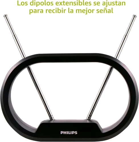 Miniatura 4 de Philips Antena de TV para interiores con orejas de conejo para canales locales, dipolos extensibles de 15 pulgadas, 4K 1080P VHF UHF, antena
