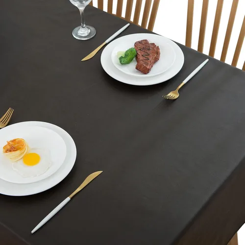 Miniatura 4 de LIBERECOO Mantel de vinilo con reverso de franela, negro sólido, impermeable, resistente a las manchas, mantel de mesa fácil de limpiar