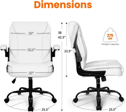 Miniatura 3 de NEO CHAIR Silla de escritorio para oficina y computadora, silla ejecutiva ergonómica de respaldo medio de cuero para juegos con apoyabrazos Blanco