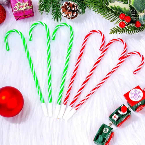 Miniatura 3 de Yolyoo 48 piezas de bolígrafos de bastón de caramelo navideño - Bolígrafo de bastón de caramelo con rayas para papelería de regalo de fiesta