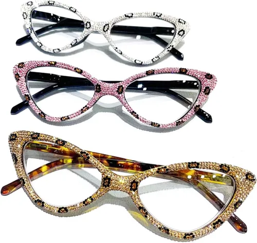 Miniatura 4 de willochra Elegantes gafas de lectura con diamantes de imitación de ojo de gato para mujer, diseño de diamantes de moda, gafas de luz azul