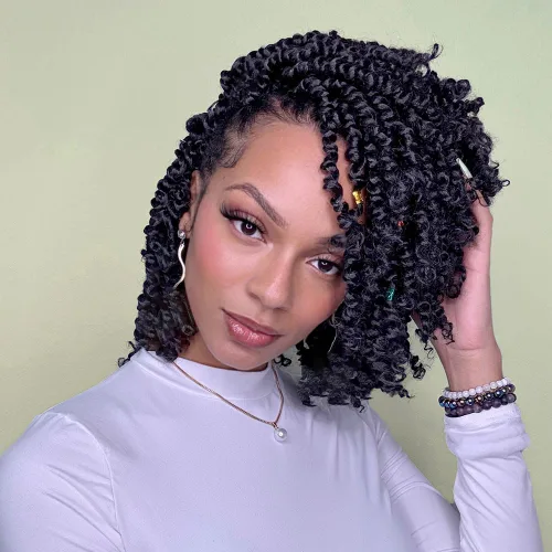 Miniatura 17 de 8 paquetes de extensiones de cabello sintético pretrenzado y prerrizado de ganchillo de 14 pulgadas, con rizos de pasión, para mujeres negras