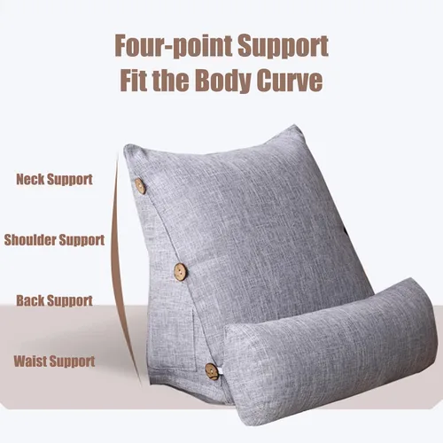 Miniatura 4 de Almohada de lectura y televisión, almohada de cuña de espalda con almohada ajustable para el cuello y bolsillos, almohada de lectura para reposo