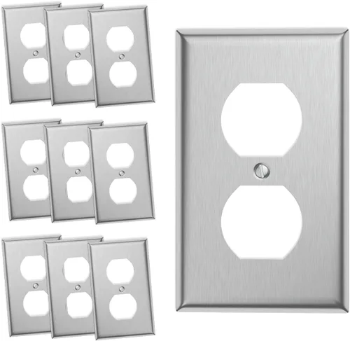 Paquete de 10 cubiertas de salida de placa de interruptor de pared dúplex individual – Cubiertas de placa de salida de receptáculo de acero