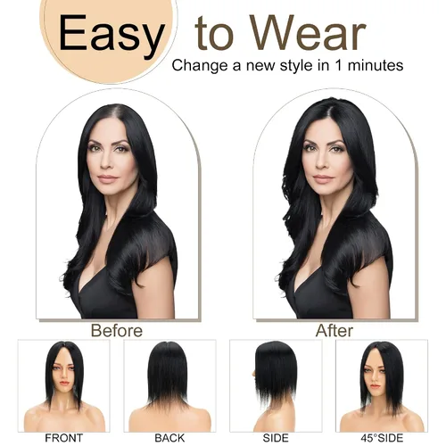 Miniatura 5 de SEGO Peluquín para mujeres, cabello humano real sin flequillo, 130% de densidad, base de seda de 10 * 12 cm, cabello Remy con clip, piezas