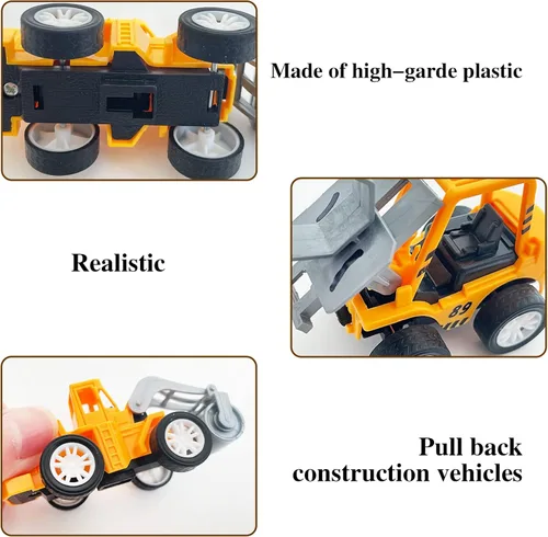Miniatura 3 de Juuxncgv 24 vehículos de construcción pequeños, vehículos de figuras de juego, vehículos de ingeniería de tracción hacia atrás, vehículos