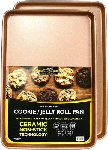 Miniatura 8 de casaWare Juego de 2 hojas de galletas de peso comercial definitivo de 15 x 10 x 1 pulgadas (granito azul)