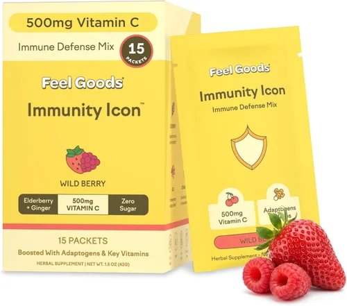 Miniatura 8 de Feel Goods Icono de inmunidad, paquetes de polvo de apoyo inmunológico de vitamina C, 500 mg de vitamina C, saúco, jengibre, cúrcuma y vitaminas