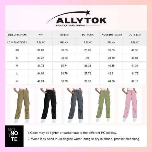 Miniatura 6 de Pantalones cargo con bolsillos, pantalones de paracaídas para mujer, pantalones holgados Y2K con cordón de moda