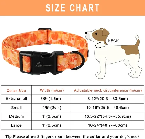 Miniatura 5 de Aring Pet Collar de algodón, ligero y ajustable, con hebilla de liberación rápida, para perros pequeños, medianos y grandes, otoño, naranja, hojas