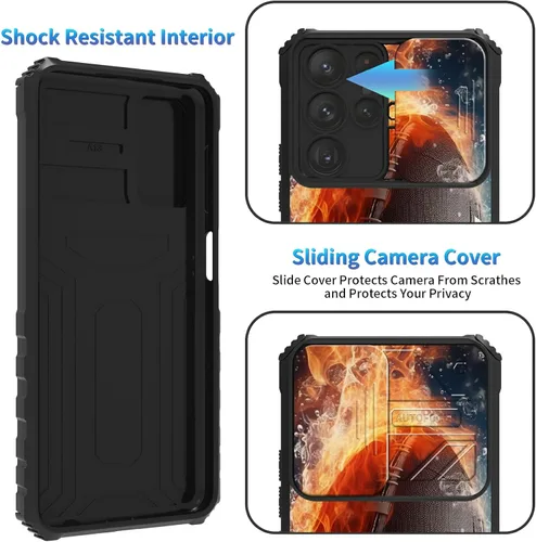 Miniatura 489 de Funda para Samsung Galaxy S22 Ultra 5G, Galaxy S22 Ultra con cubierta de cámara deslizante, funda resistente de doble capa con función atril Black