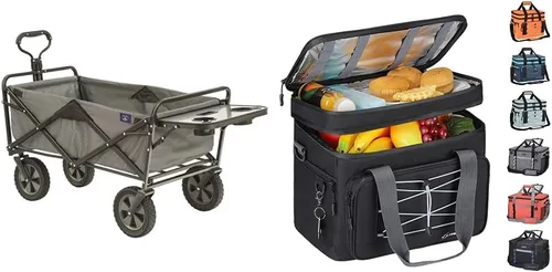 MacSports Carro plegable para exteriores con mesa plegable y soportes para bebidas, bolsa térmica de playa suave gris y Maelstrom, portátil,