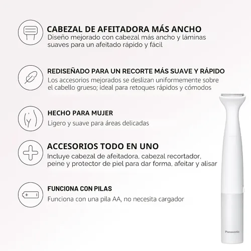 Miniatura 2 de Panasonic Recortadora y afeitadora de bikini para mujer con 4 accesorios para un aseo rápido y fácil en áreas íntimas, uso húmedo/seco, maquinilla