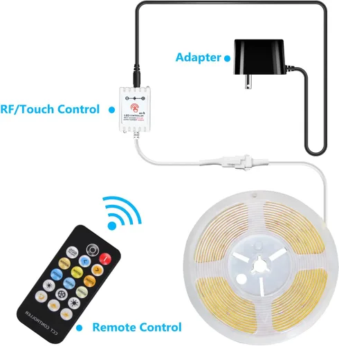 Miniatura 2 de dalattin - Tira de luces LED IC RGB COB inteligente, 576 LEDs/m, alta densidad direccionable, flexible con control remoto y aplicación, 5 metros