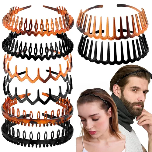 Miniatura 7 de BOYIVI 8 diademas de plástico antideslizantes con dientes, peines delgados para el cabello, accesorio para el cabello para mujeres y hombres, Negro
