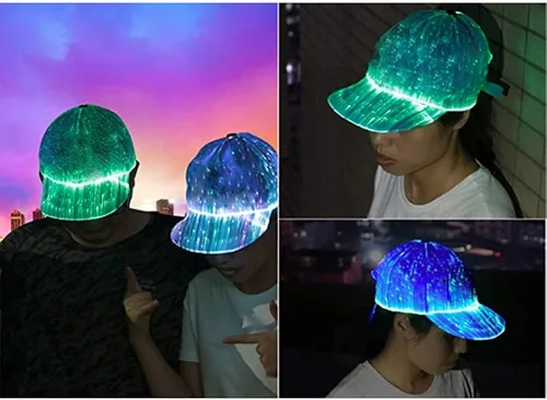 Miniatura 3 de HUNRUY Hip Hop - Gorra de béisbol LED luminosa para rave de Navidad con 7 colores de carga USB, 6