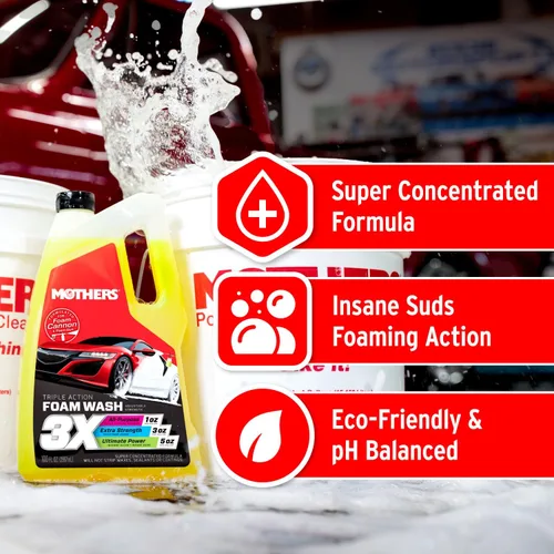 Miniatura 3 de Mothers Triple Action Foam Wash, 16 oz. - pH equilibrado, ecológico, súper sudsy, cañón de espuma, limpieza segura sin pelar cera, sellador