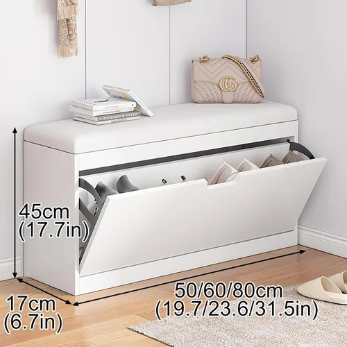 Miniatura 7 de Banco de zapatos, banco con almacenamiento de zapatos, banco de entrada superior con cojín extraíble, zapatero de madera con cajón de almacenamiento