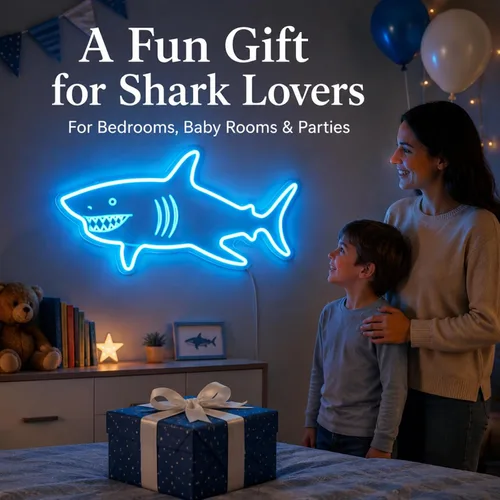 Miniatura 6 de Letrero de neón de tiburón con sensor de movimiento, letrero de neón LED azul hielo con 3 modos regulables, tablero acrílico decoración de tiburón