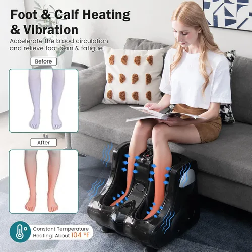 Miniatura 3 de COSTWAY Masajeador de pies y pantorrillas, masajeador eléctrico Shiatsu con calefacción, vibración, amasado profundo, base inclinable, mangas
